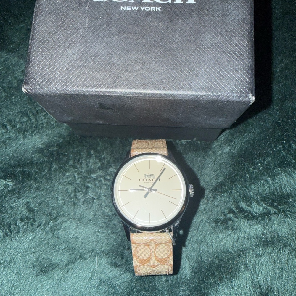 Coach Beige Dial Watch with Tan Signature Canvas Strap